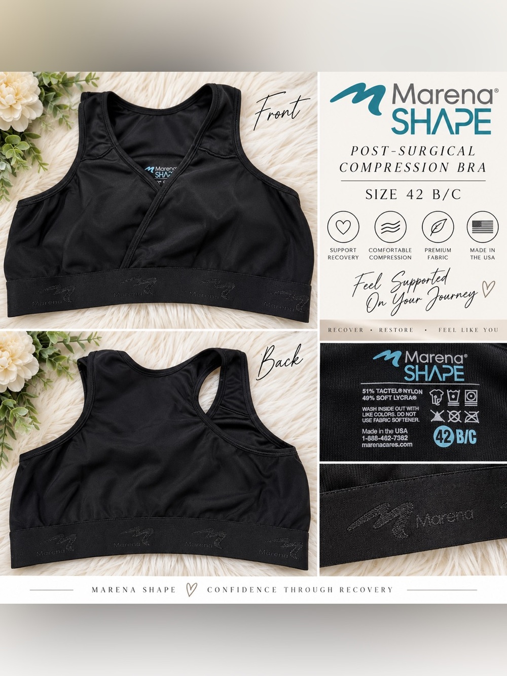 NWOT Marena Shape post-surgical compression bra in black.